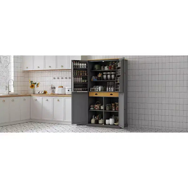Meuble haut de salle à manger autoportant Okak Modern 71.3 avec rangement, 2 étagères réglables, 8 étagères de porte pour cuisine ou salon