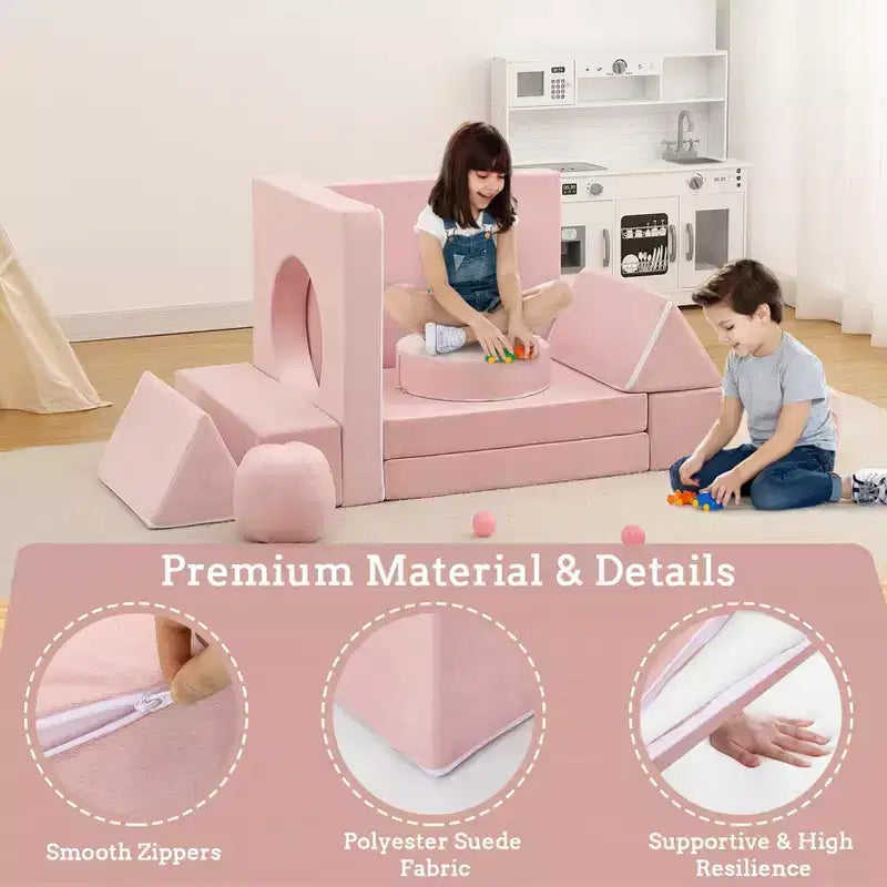 Canapé pour enfants TROPOW, canapé pour enfants 12 pièces Nugget pour salle de jeux, canapé modulaire pour tout-petits, canapé sectionnel convertible en mousse pour enfants