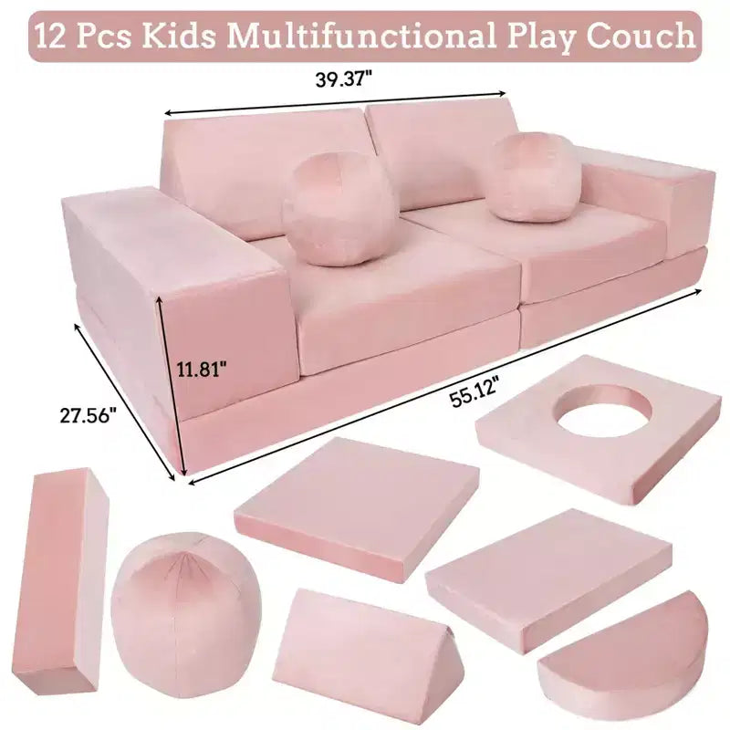Canapé pour enfants TROPOW, canapé pour enfants 12 pièces Nugget pour salle de jeux, canapé modulaire pour tout-petits, canapé sectionnel convertible en mousse pour enfants