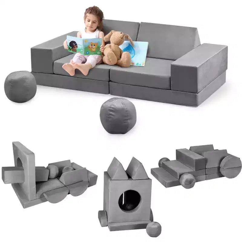 Canapé pour enfants TROPOW, canapé pour enfants 12 pièces Nugget pour salle de jeux, canapé modulaire pour tout-petits, canapé sectionnel convertible en mousse pour enfants