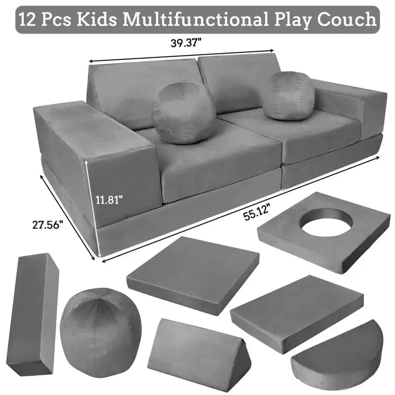 Canapé pour enfants TROPOW, canapé pour enfants 12 pièces Nugget pour salle de jeux, canapé modulaire pour tout-petits, canapé sectionnel convertible en mousse pour enfants