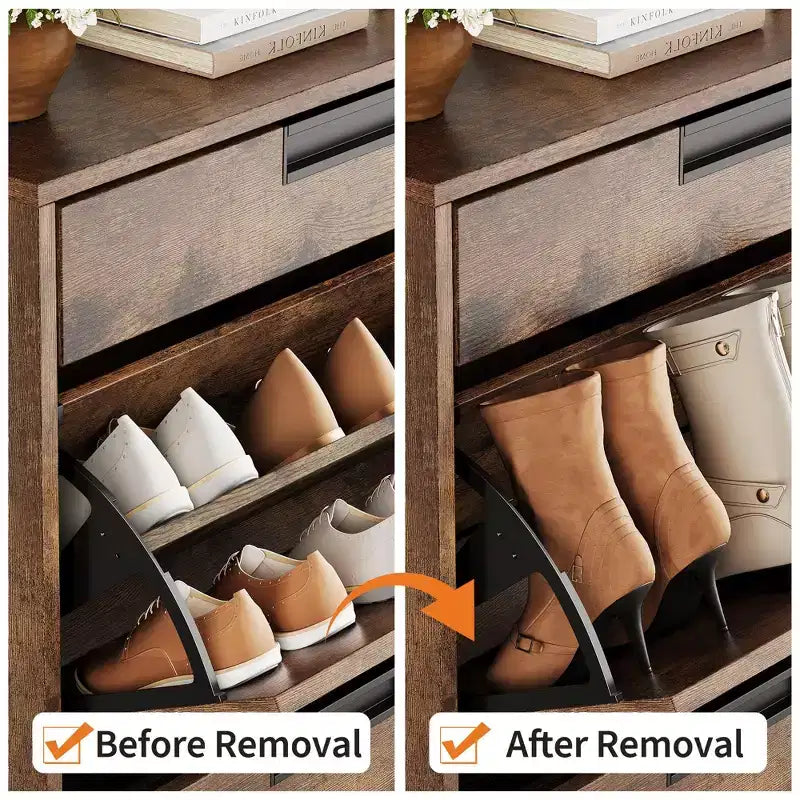 Meuble à chaussures avec tiroirs basculants, Organiseur de chaussures d'entrée avec tiroir, Meuble à chaussures étroit et discret sur pied pour l'entrée, le couloir