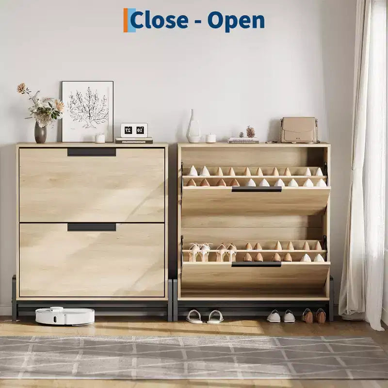 Meuble à chaussures avec tiroirs basculants, Organiseur de chaussures d'entrée avec tiroir, Meuble à chaussures étroit et discret sur pied pour l'entrée, le couloir