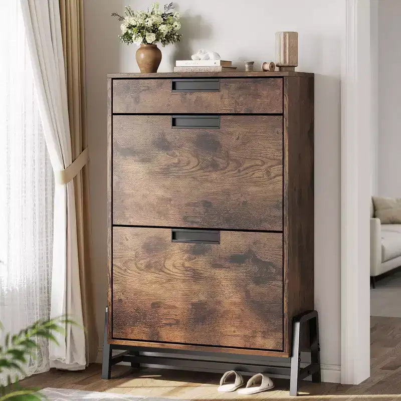Meuble à chaussures avec tiroirs basculants, Organiseur de chaussures d'entrée avec tiroir, Meuble à chaussures étroit et discret sur pied pour l'entrée, le couloir