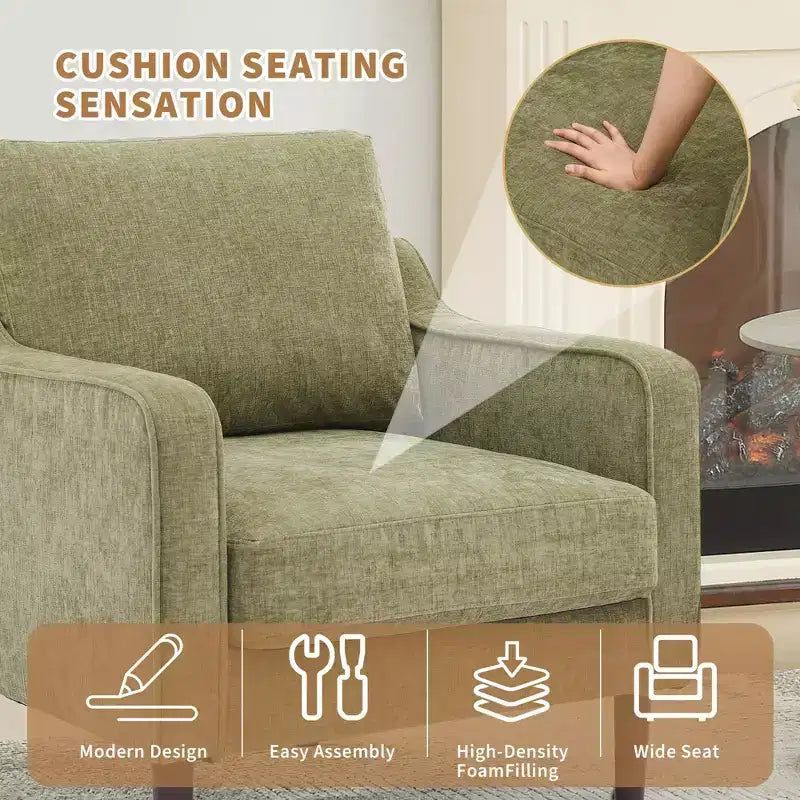 Fauteuil simple GustoWave Mid-Century, Fauteuil moderne en tissu de lin, Fauteuils d'appoint confortables avec accoudoirs incurvés, Chaise de lecture à dossier haut