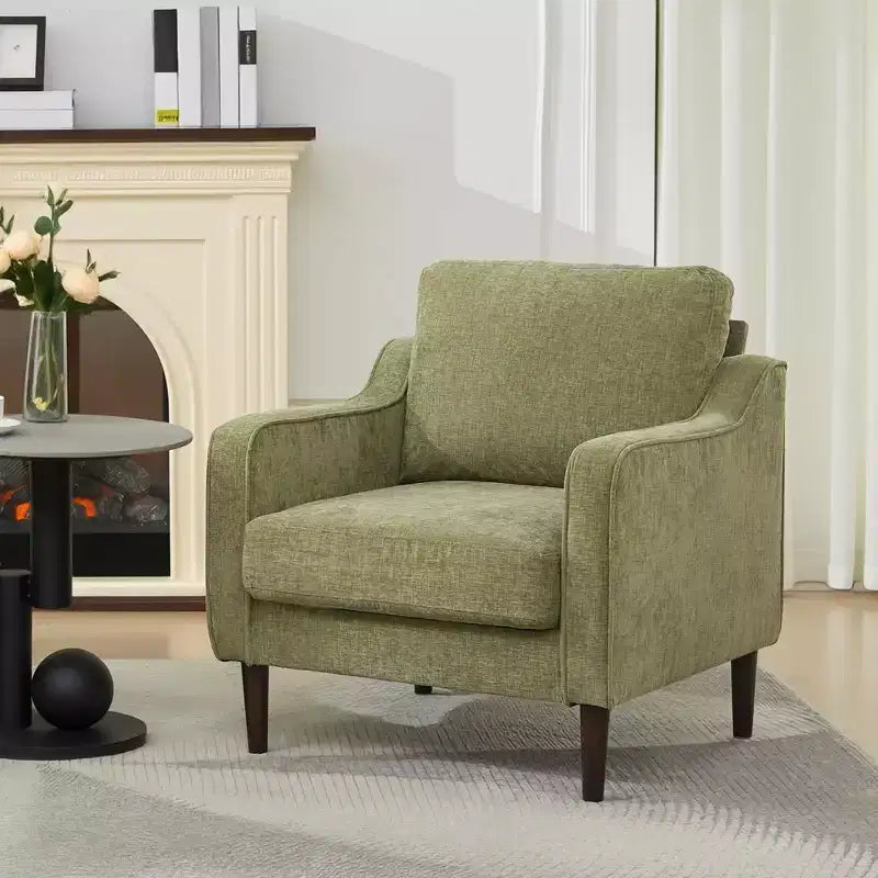 Fauteuil simple GustoWave Mid-Century, Fauteuil moderne en tissu de lin, Fauteuils d'appoint confortables avec accoudoirs incurvés, Chaise de lecture à dossier haut