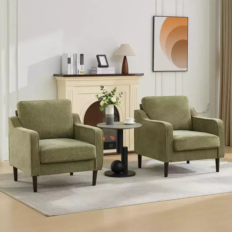 Fauteuil simple GustoWave Mid-Century, Fauteuil moderne en tissu de lin, Fauteuils d'appoint confortables avec accoudoirs incurvés, Chaise de lecture à dossier haut