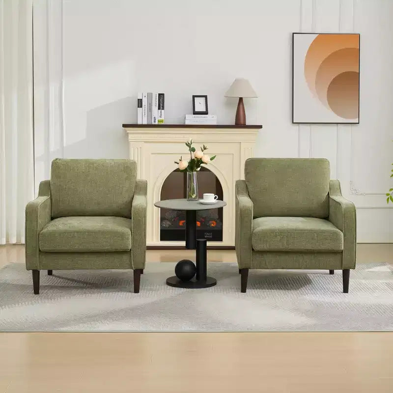 Fauteuil simple GustoWave Mid-Century, Fauteuil moderne en tissu de lin, Fauteuils d'appoint confortables avec accoudoirs incurvés, Chaise de lecture à dossier haut
