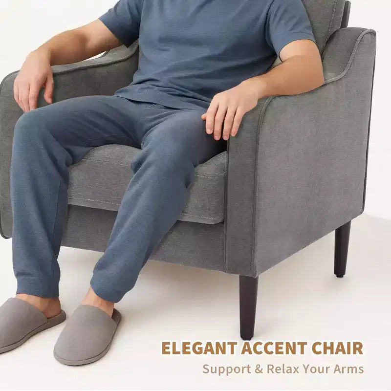 Fauteuil simple GustoWave Mid-Century, Fauteuil moderne en tissu de lin, Fauteuils d'appoint confortables avec accoudoirs incurvés, Chaise de lecture à dossier haut