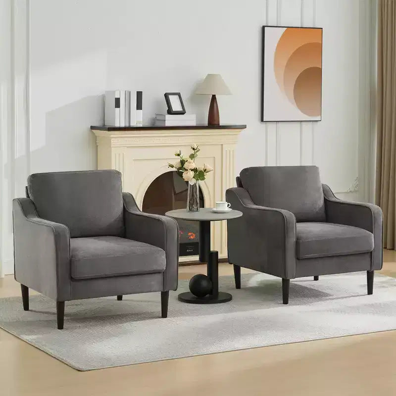 Fauteuil simple GustoWave Mid-Century, Fauteuil moderne en tissu de lin, Fauteuils d'appoint confortables avec accoudoirs incurvés, Chaise de lecture à dossier haut