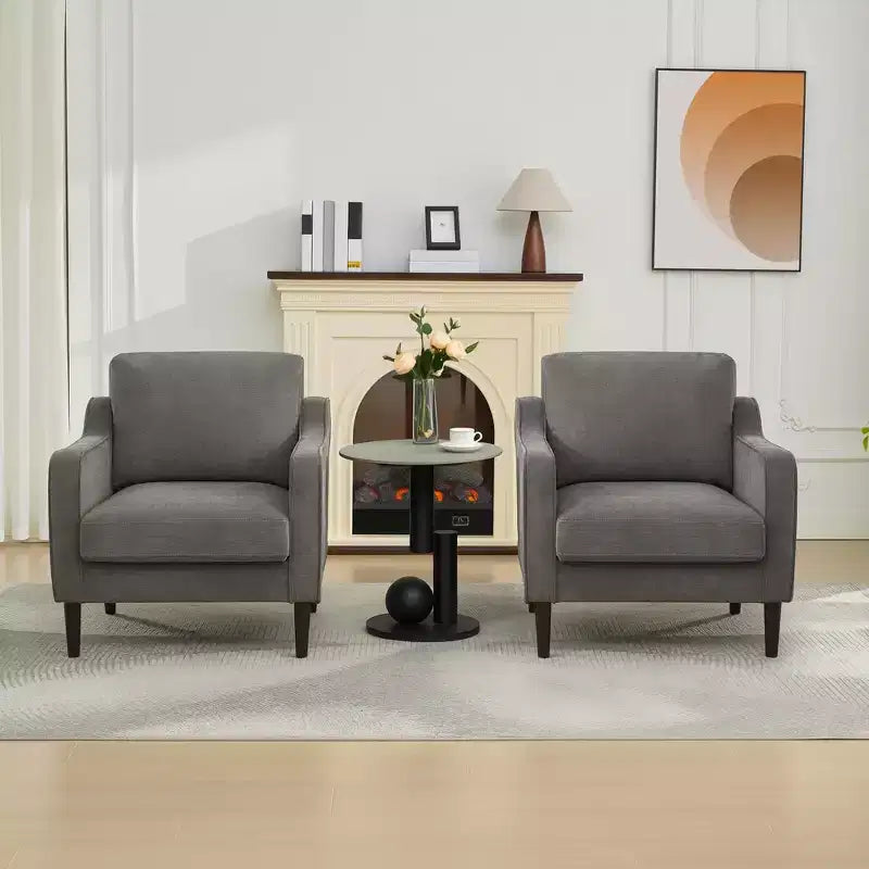 Fauteuil simple GustoWave Mid-Century, Fauteuil moderne en tissu de lin, Fauteuils d'appoint confortables avec accoudoirs incurvés, Chaise de lecture à dossier haut