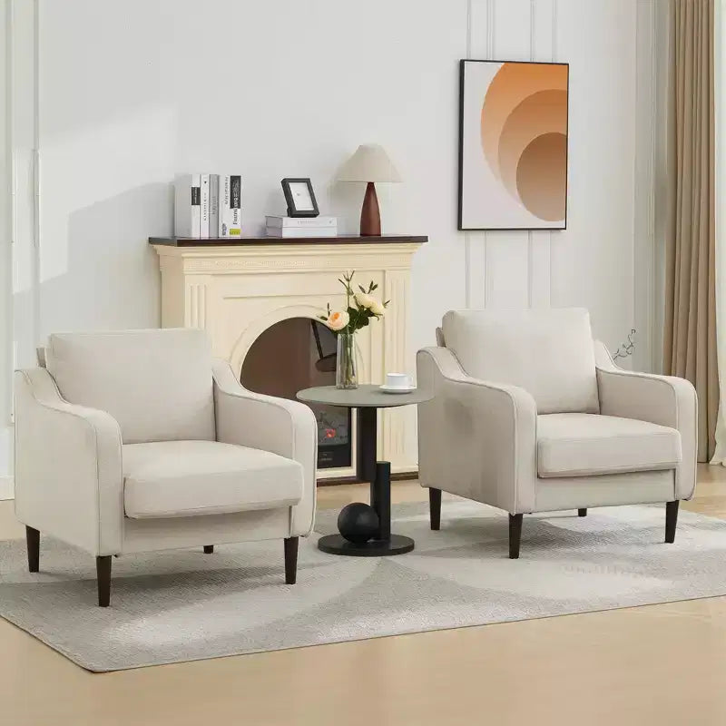 Fauteuil simple GustoWave Mid-Century, Fauteuil moderne en tissu de lin, Fauteuils d'appoint confortables avec accoudoirs incurvés, Chaise de lecture à dossier haut