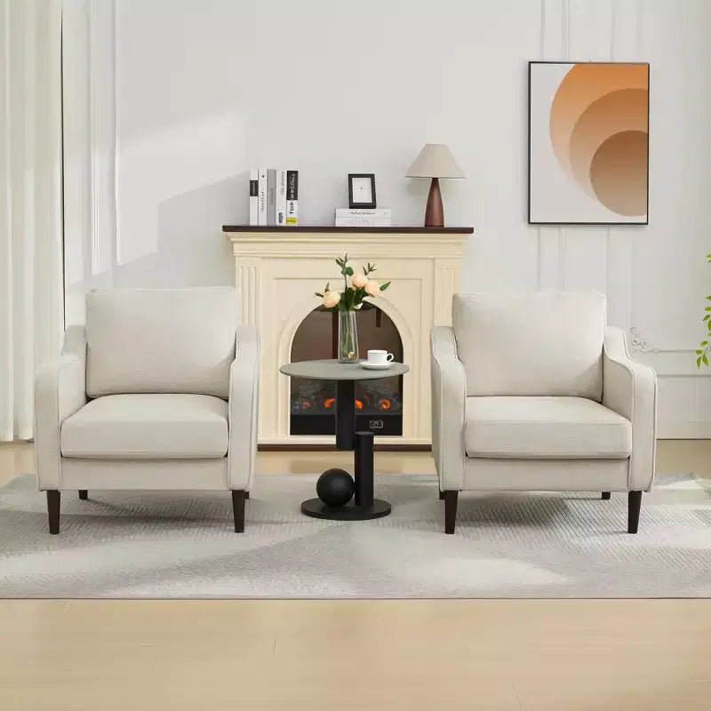 Fauteuil simple GustoWave Mid-Century, Fauteuil moderne en tissu de lin, Fauteuils d'appoint confortables avec accoudoirs incurvés, Chaise de lecture à dossier haut