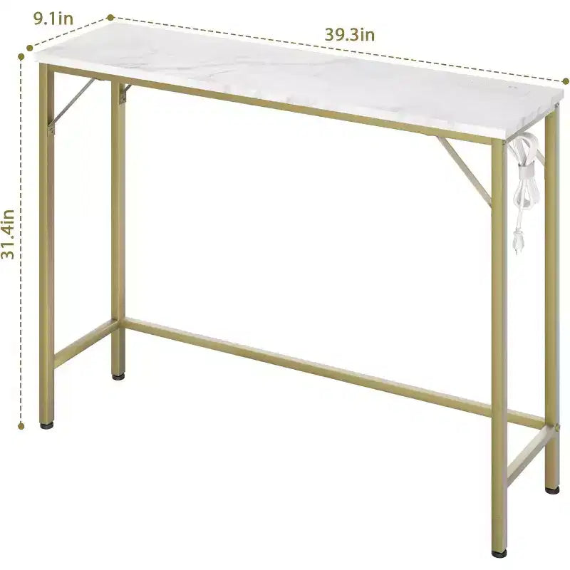 39.4 Table console moderne avec station de charge intégrée, plateau fin et pieds en métal, pour entrée, couloir et derrière le canapé, pour salon, appartement