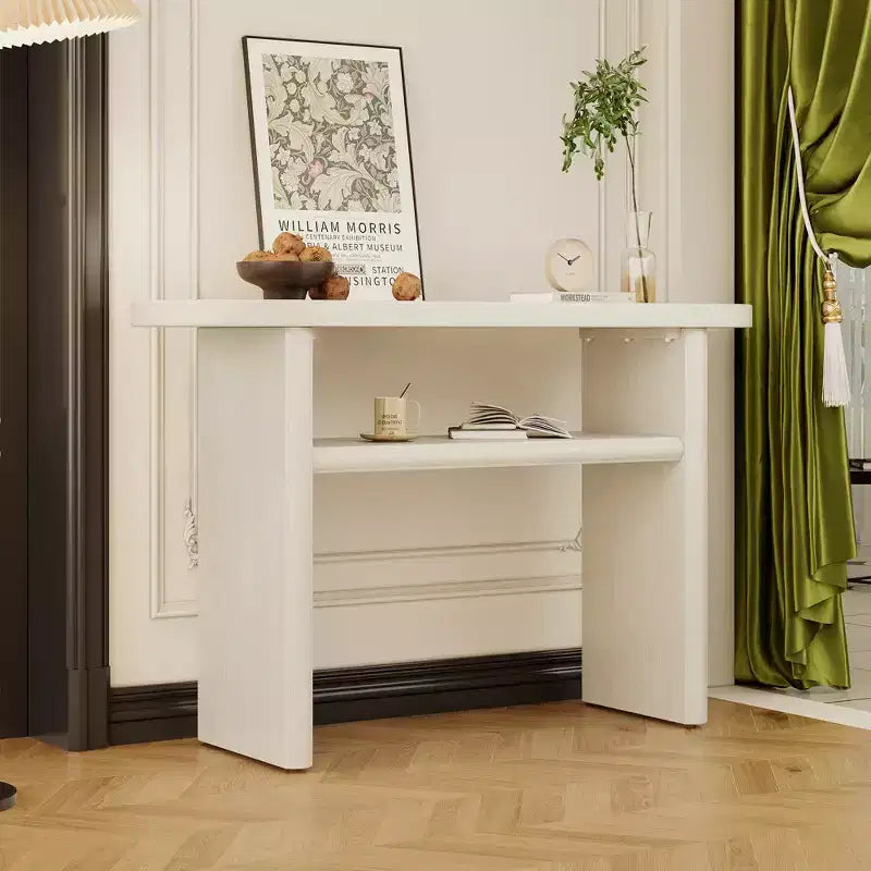 MAYEERTY Table console élégante et minimaliste avec bords arrondis et étagère robuste pour salon Gris délavé