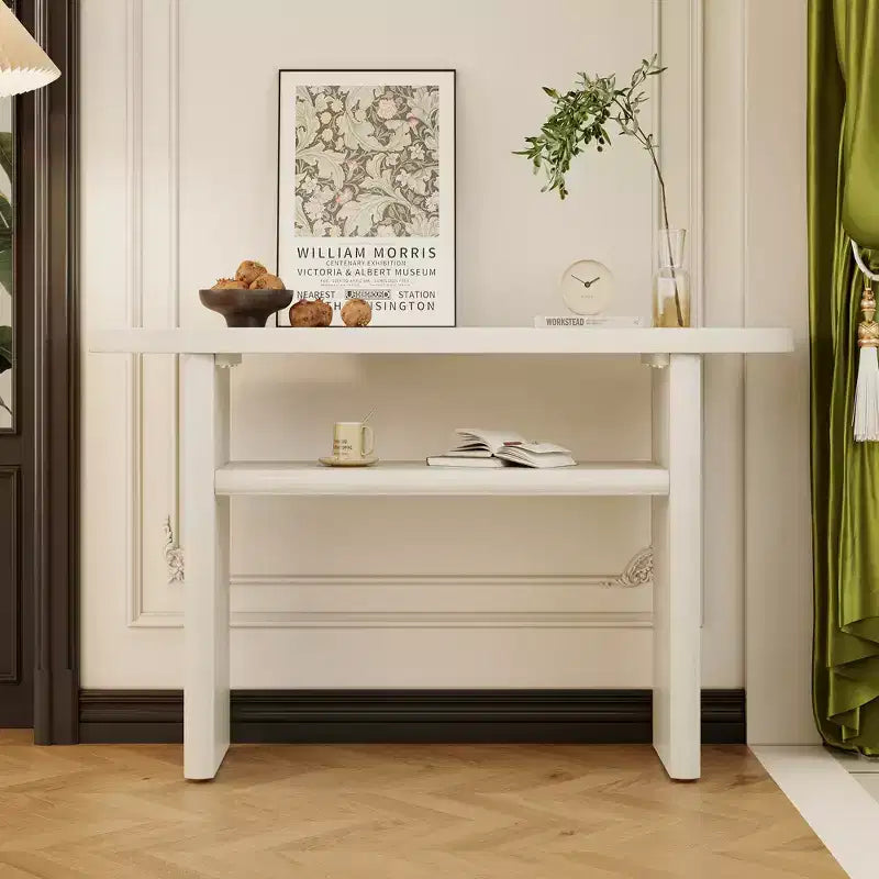MAYEERTY Table console élégante et minimaliste avec bords arrondis et étagère robuste pour salon Gris délavé