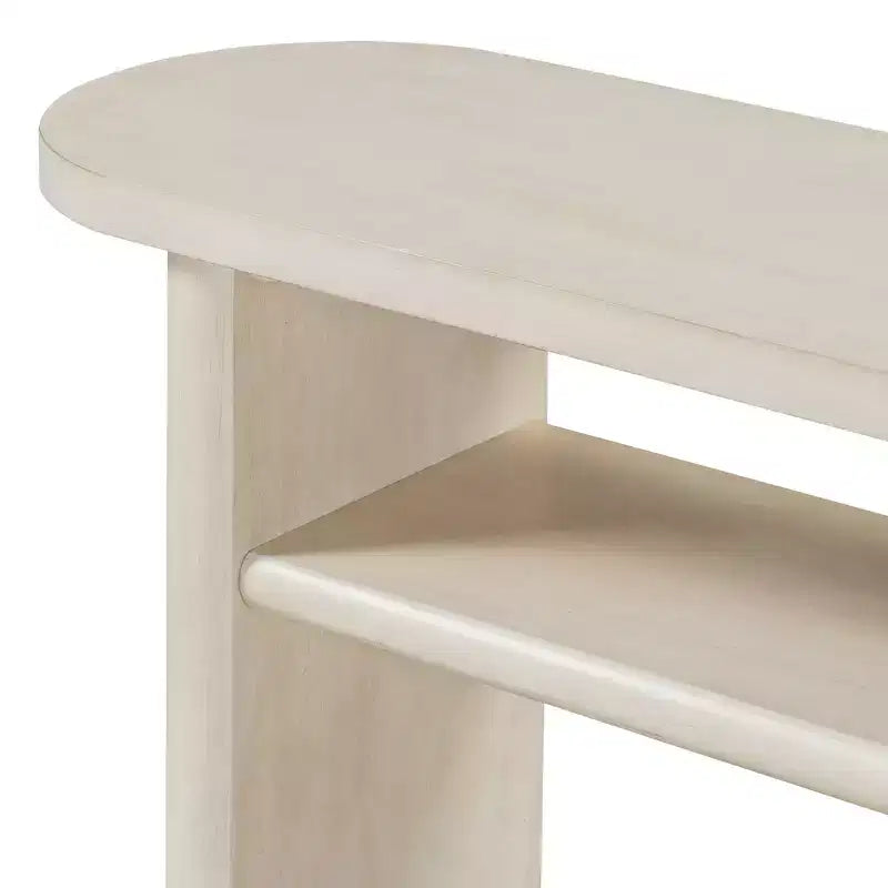 MAYEERTY Table console élégante et minimaliste avec bords arrondis et étagère robuste pour salon Gris délavé