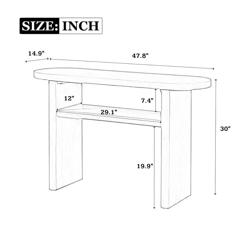 MAYEERTY Table console élégante et minimaliste avec bords arrondis et étagère robuste pour salon Gris délavé
