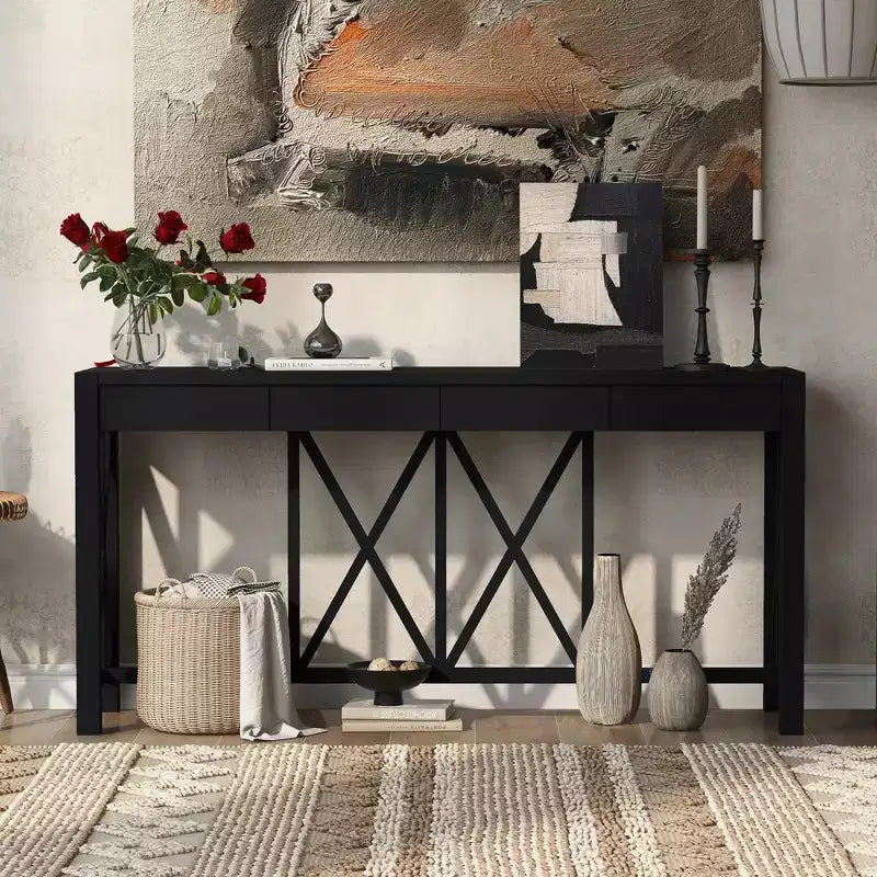 Console Merax moderne à pieds croisés avec 4 tiroirs spacieux
