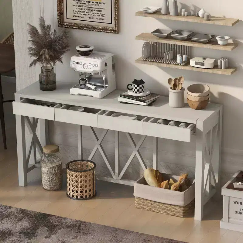 Console Merax moderne à pieds croisés avec 4 tiroirs spacieux