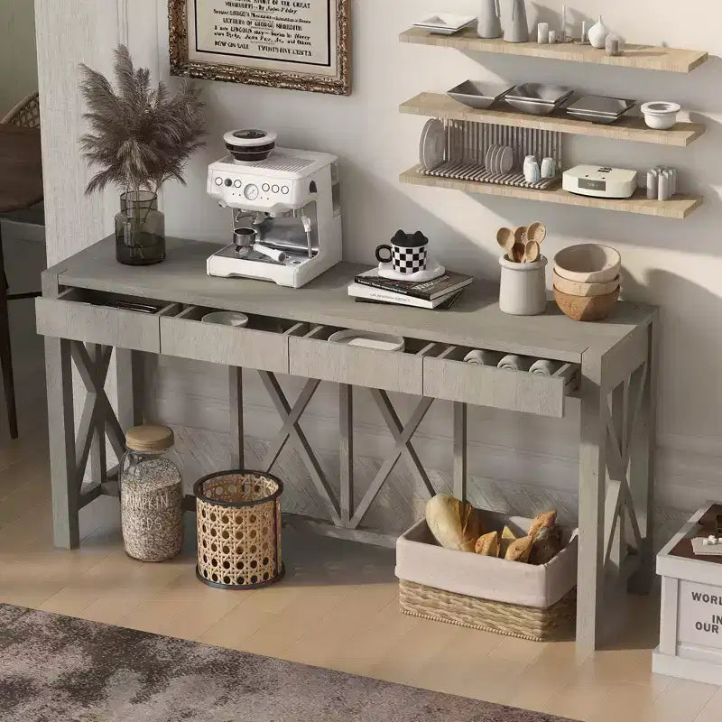 Console Merax moderne à pieds croisés avec 4 tiroirs spacieux