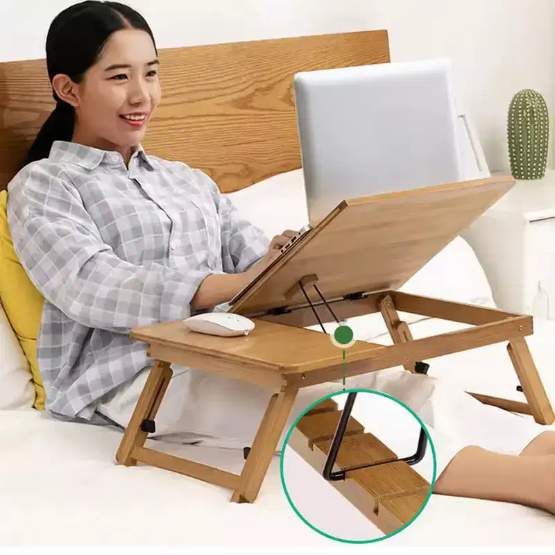 CuisinSmart Support d'ordinateur portable pour lit, bureau d'appoint en bambou, hauteur et angle réglables, plateau pliable pour canapé, canapé-lit, sol pour travailler, dessiner, lire, manger