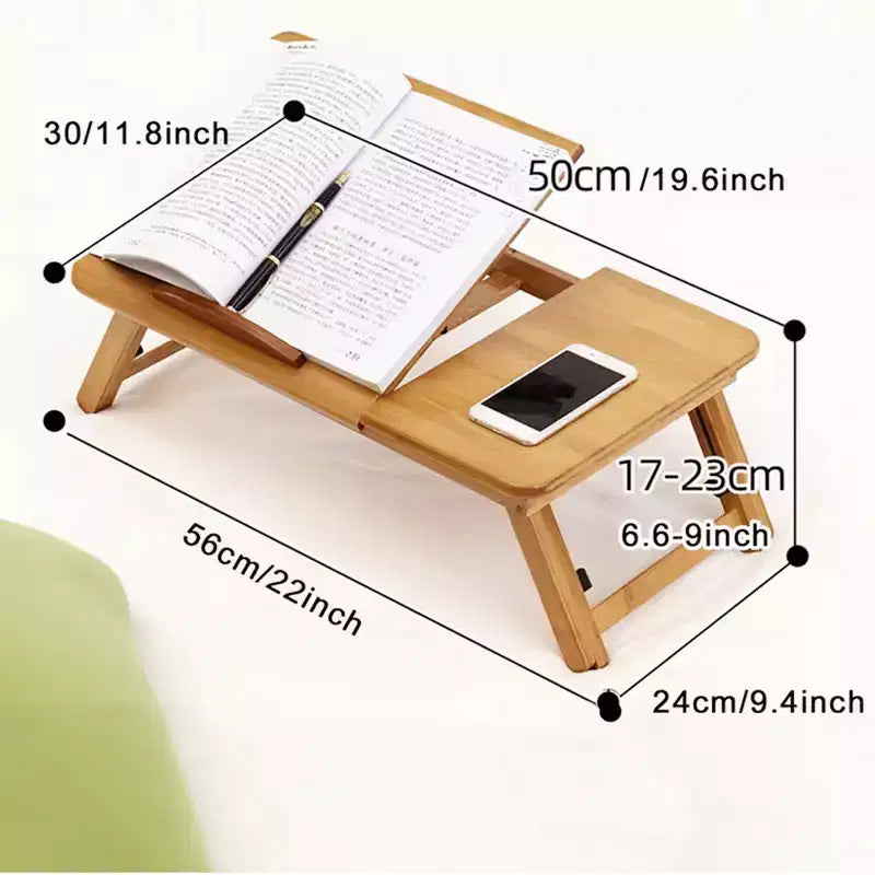 CuisinSmart Support d'ordinateur portable pour lit, bureau d'appoint en bambou, hauteur et angle réglables, plateau pliable pour canapé, canapé-lit, sol pour travailler, dessiner, lire, manger
