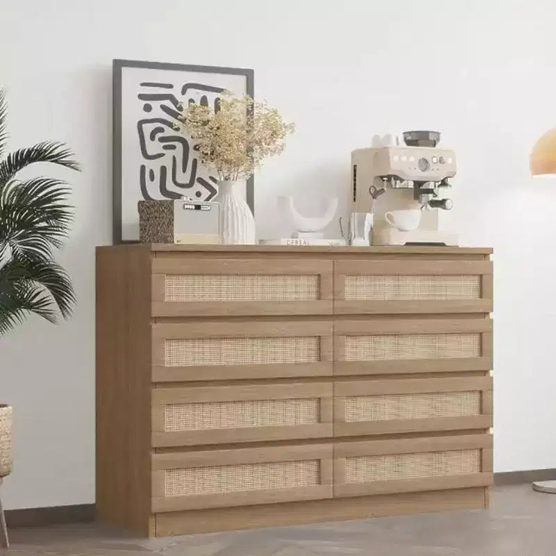 Grande commode à 8 tiroirs pour chambre, commode en rotin style ferme moderne, commode en bois étroite