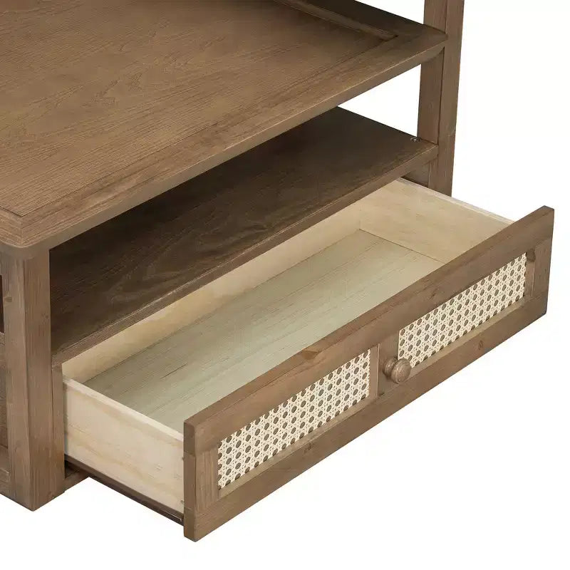 Table basse moderne Zeus & Ruta avec étagère de rangement, plateaux à double couche et tiroir en rotin pour salon