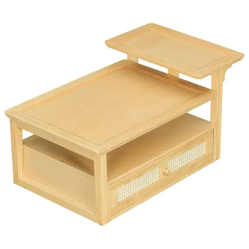 Table basse moderne Zeus & Ruta avec étagère de rangement, plateaux à double couche et tiroir en rotin pour salon