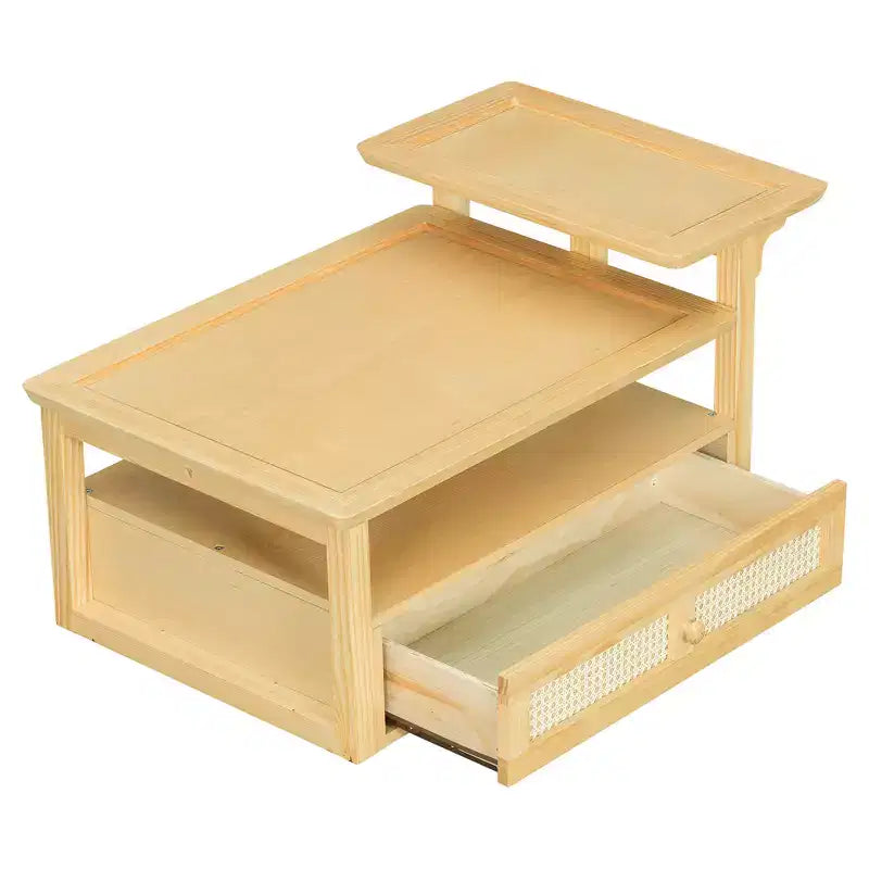 Table basse moderne Zeus & Ruta avec étagère de rangement, plateaux à double couche et tiroir en rotin pour salon