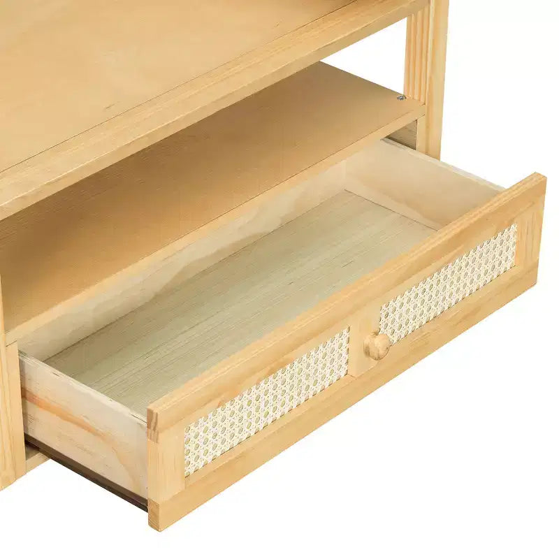 Table basse moderne Zeus & Ruta avec étagère de rangement, plateaux à double couche et tiroir en rotin pour salon
