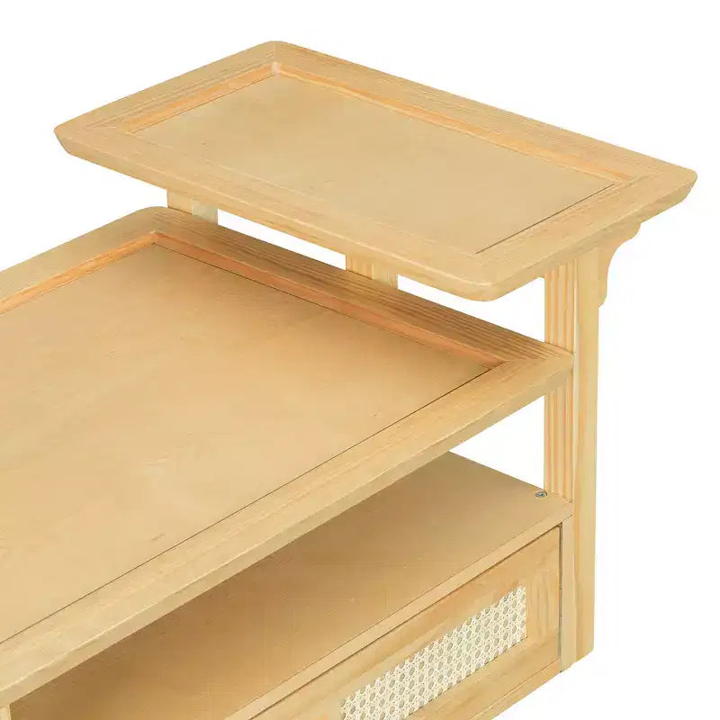 Table basse moderne Zeus & Ruta avec étagère de rangement, plateaux à double couche et tiroir en rotin pour salon
