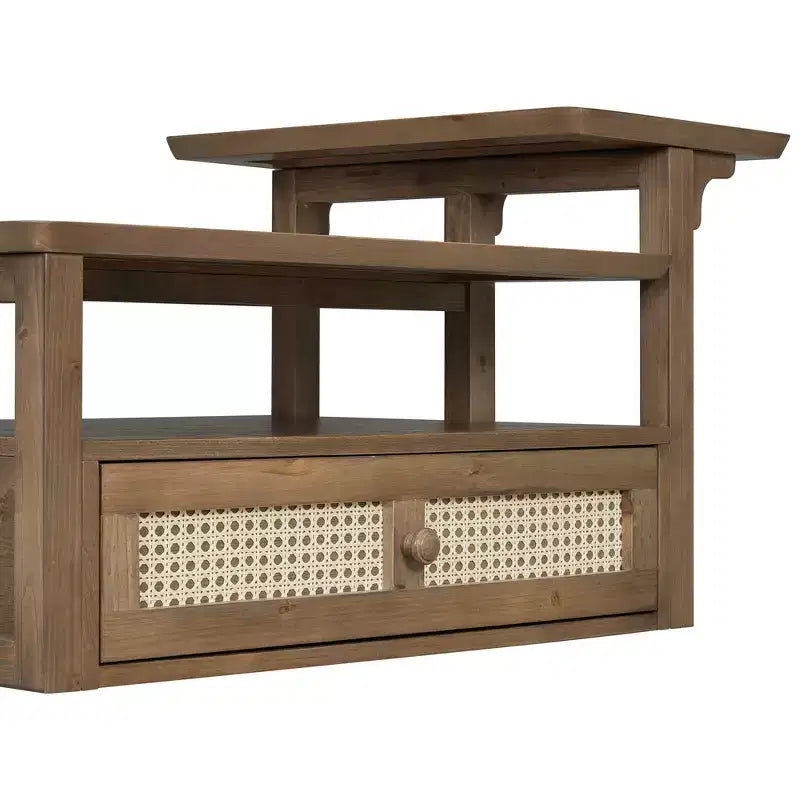 Table basse moderne Zeus & Ruta avec étagère de rangement, plateaux à double couche et tiroir en rotin pour salon