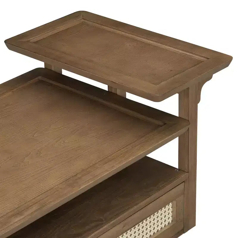 Table basse moderne Zeus & Ruta avec étagère de rangement, plateaux à double couche et tiroir en rotin pour salon