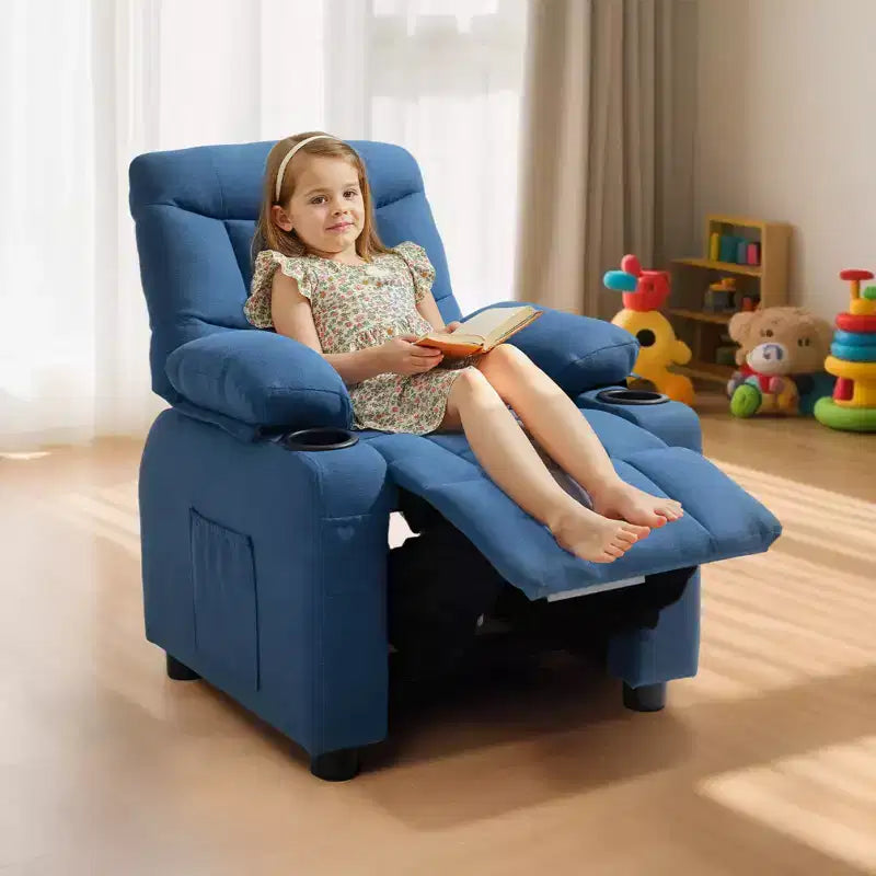 Fauteuil inclinable pour enfants VEVOR, avec porte-gobelets et poches, dossier réglable de 107 à 126, tissu en polyester respirant, bleu