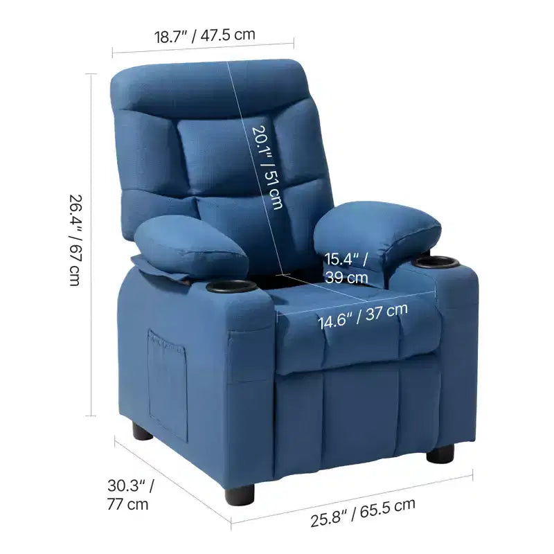 Fauteuil inclinable pour enfants VEVOR, avec porte-gobelets et poches, dossier réglable de 107 à 126, tissu en polyester respirant, bleu