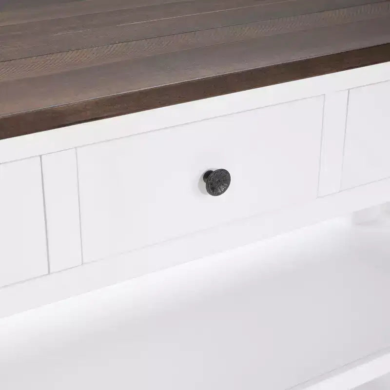 44Console avec deux étagères ouvertes, cadre et pieds en pin massif pour salon, marron et blanc
