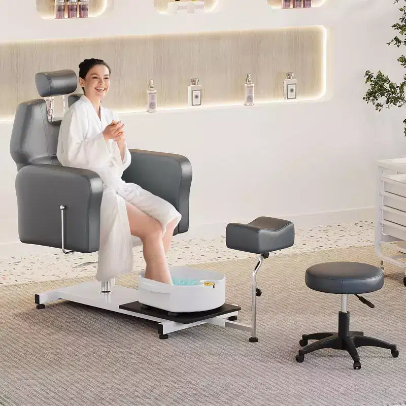 Fauteuil de pédicure FinerFurnis, baignoire de pédicure élégante avec repose-pieds réglable et appui-tête télescopique, dossier inclinable jusqu'à 130°, sans plomberie
