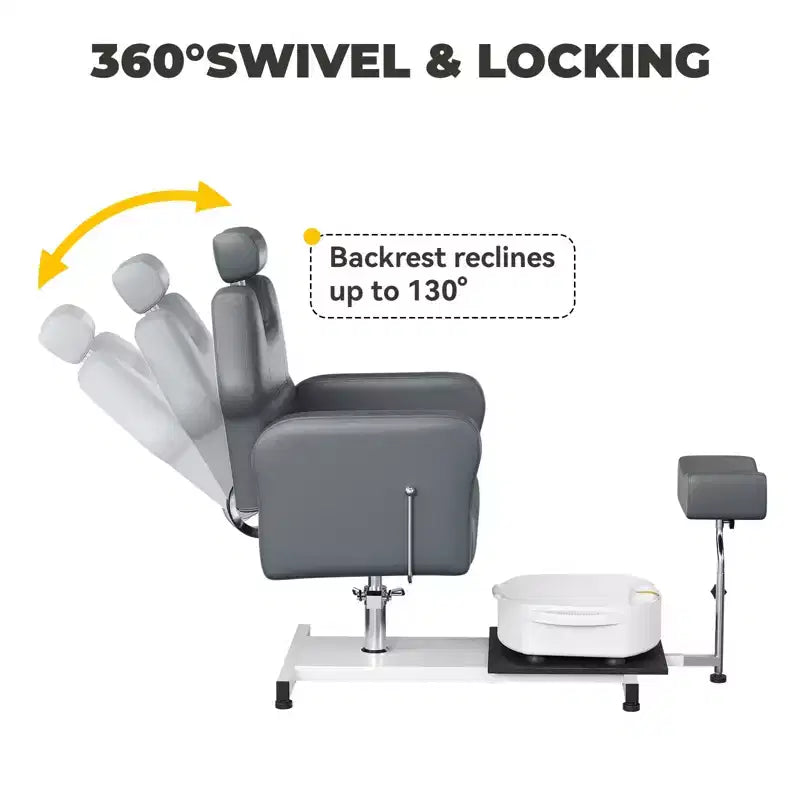 Fauteuil de pédicure FinerFurnis, baignoire de pédicure élégante avec repose-pieds réglable et appui-tête télescopique, dossier inclinable jusqu'à 130°, sans plomberie