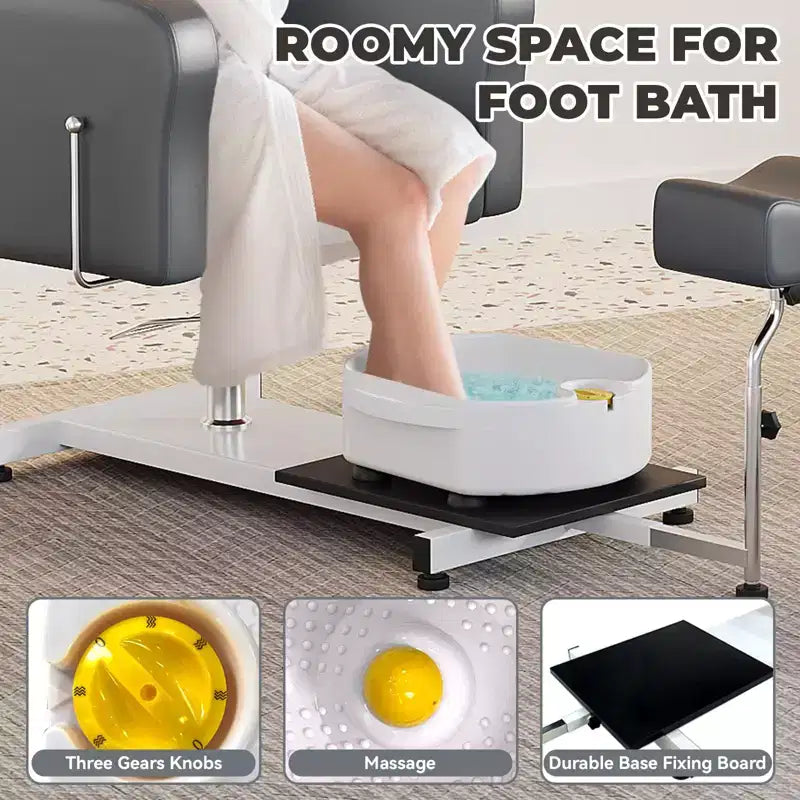 Fauteuil de pédicure FinerFurnis, baignoire de pédicure élégante avec repose-pieds réglable et appui-tête télescopique, dossier inclinable jusqu'à 130°, sans plomberie