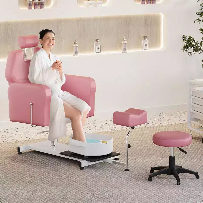 Fauteuil de pédicure FinerFurnis, baignoire de pédicure élégante avec repose-pieds réglable et appui-tête télescopique, dossier inclinable jusqu'à 130°, sans plomberie