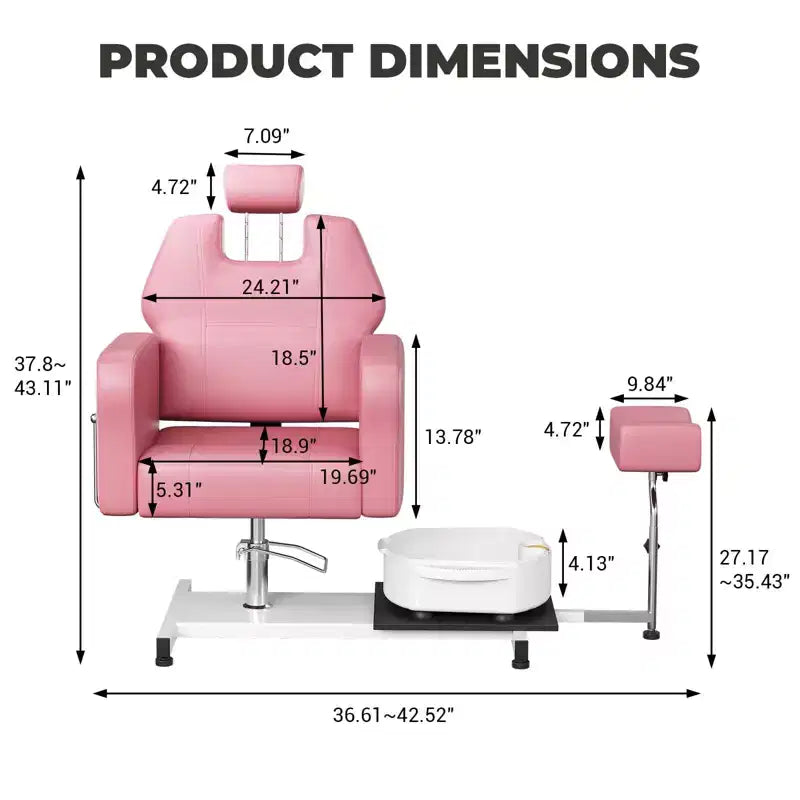 Fauteuil de pédicure FinerFurnis, baignoire de pédicure élégante avec repose-pieds réglable et appui-tête télescopique, dossier inclinable jusqu'à 130°, sans plomberie