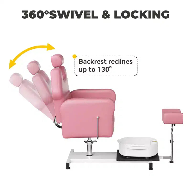 Fauteuil de pédicure FinerFurnis, baignoire de pédicure élégante avec repose-pieds réglable et appui-tête télescopique, dossier inclinable jusqu'à 130°, sans plomberie