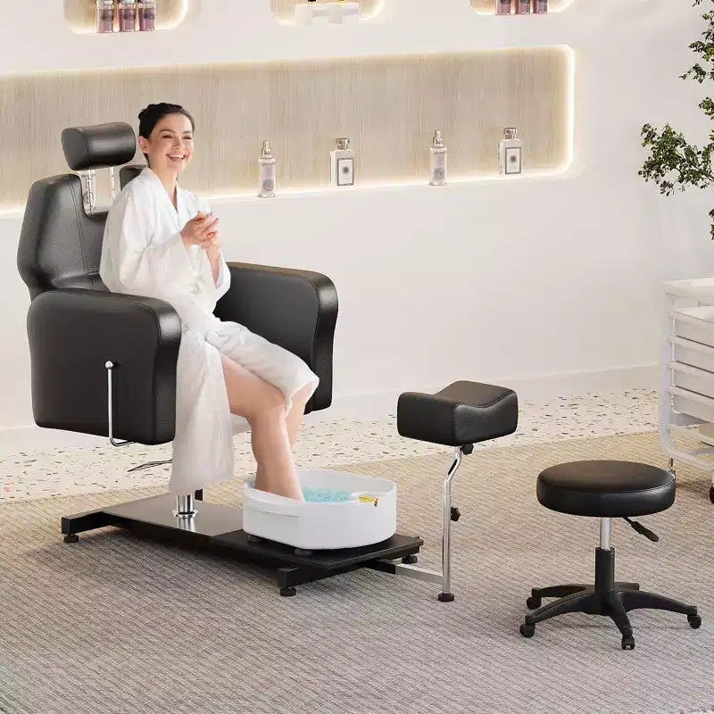 Fauteuil de pédicure FinerFurnis, baignoire de pédicure élégante avec repose-pieds réglable et appui-tête télescopique, dossier inclinable jusqu'à 130°, sans plomberie