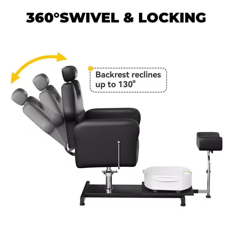 Fauteuil de pédicure FinerFurnis, baignoire de pédicure élégante avec repose-pieds réglable et appui-tête télescopique, dossier inclinable jusqu'à 130°, sans plomberie
