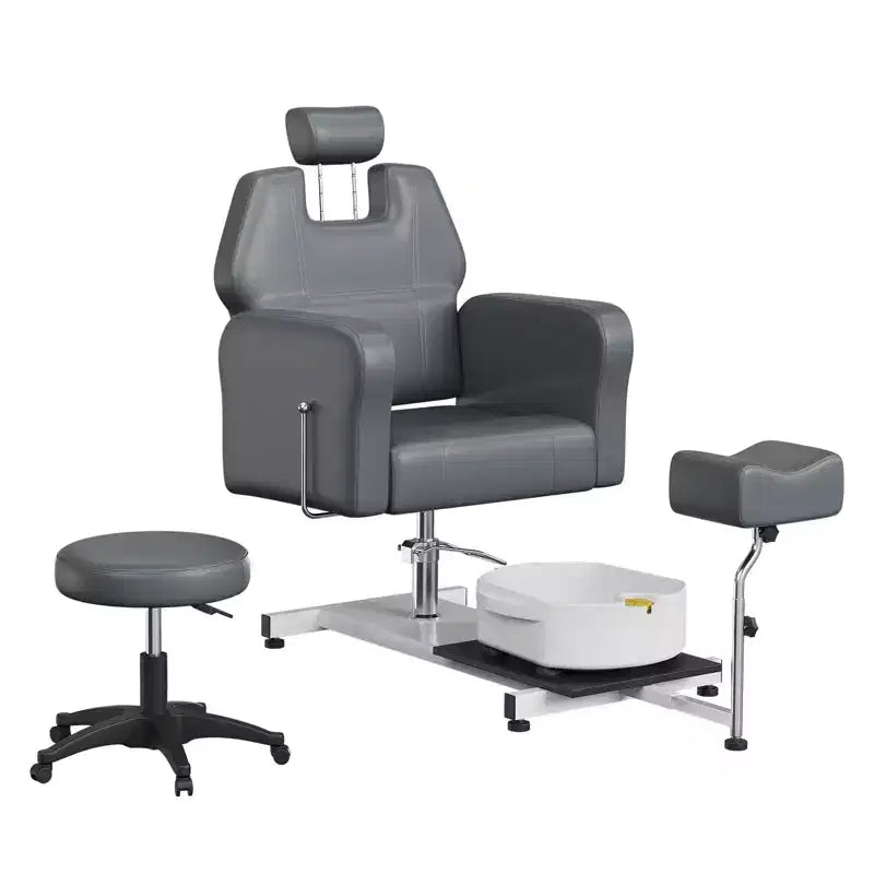 Fauteuil de pédicure FinerFurnis, baignoire de pédicure élégante avec repose-pieds réglable et appui-tête télescopique, dossier inclinable jusqu'à 130°, sans plomberie