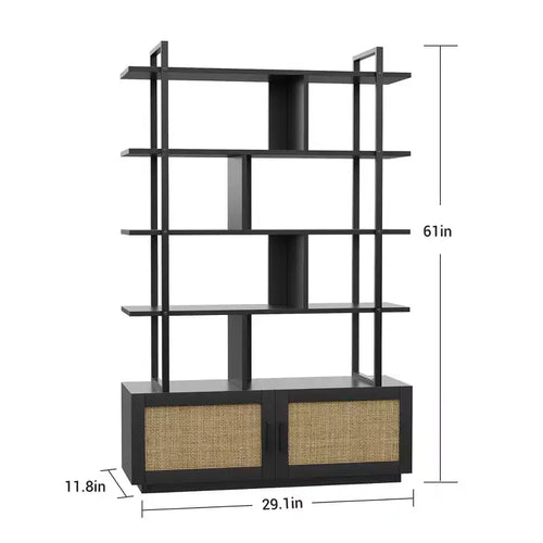 Étagère à 5 niveaux avec armoire de rangement et porte, bibliothèque industrielle de 180,6 cm de haut avec étagères ouvertes pour salon et chambre