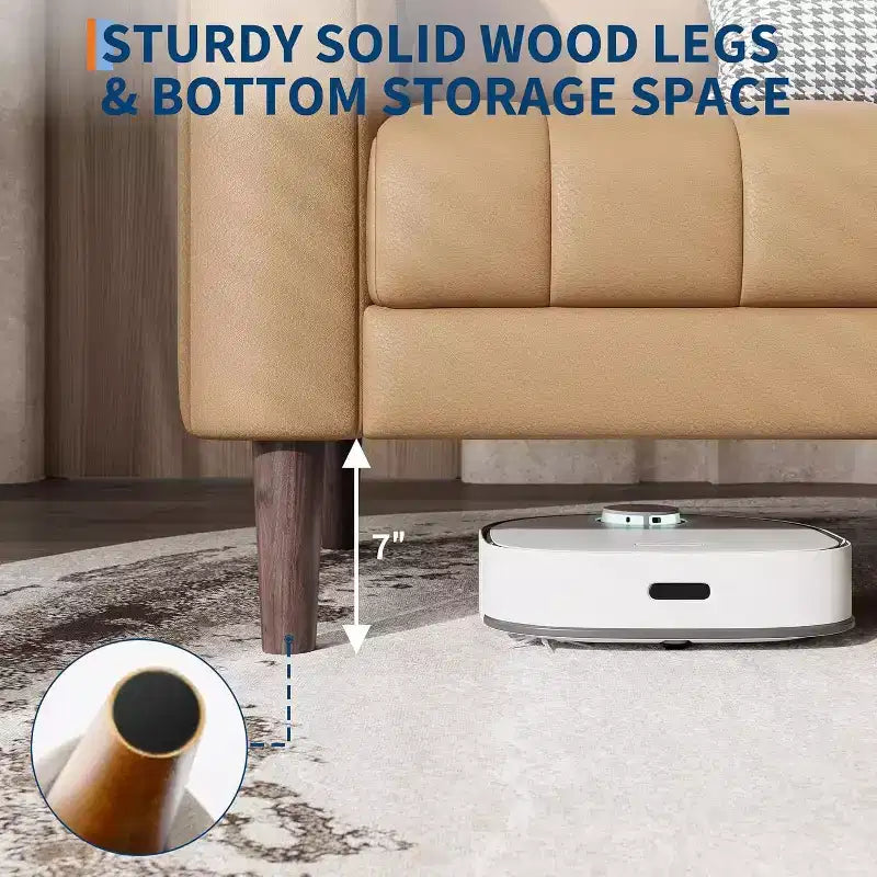 Canapé Acekool Modern 78 en Faux Cuir, 3 Places avec Assise Profonde, 2 Coussins Décoratifs, Pieds en Bois, Montage Facile, Marron