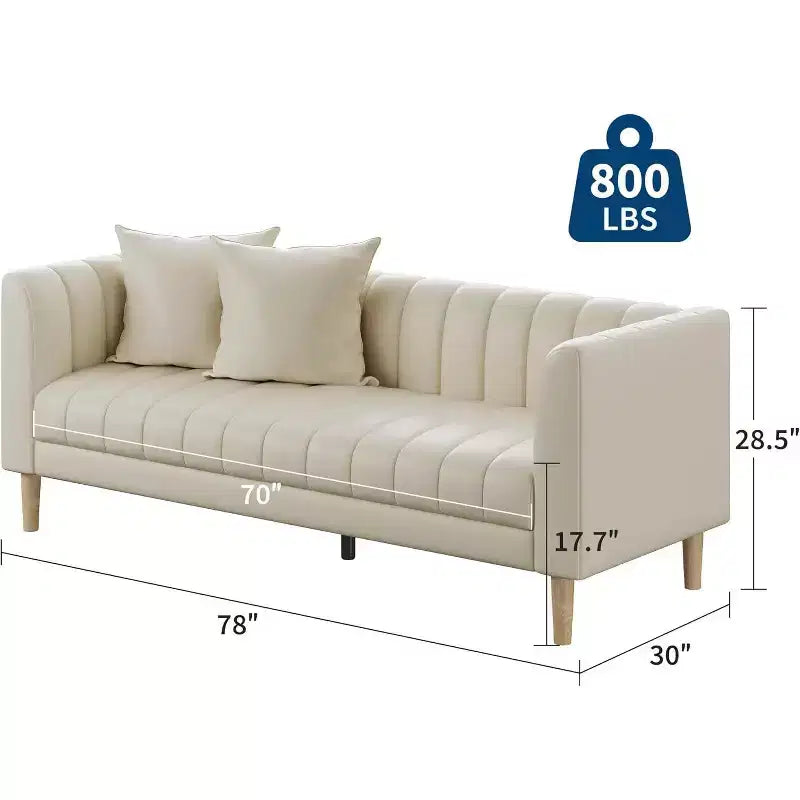 Canapé Acekool Modern 78 en Faux Cuir, 3 Places avec Assise Profonde, 2 Coussins Décoratifs, Pieds en Bois, Montage Facile, Marron